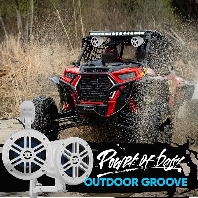 PyleUsa 5.25” Waterproof Off-Road Speakers - 180W 2-Way Marine Woofer Sound System w/ 360° Rotatable Bracket, Full Range Outdoor Audio Stereo for Motorcycle ATV Jeep Boat, Includes Bracket(White)