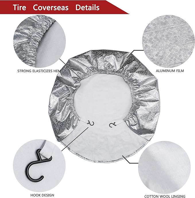 MOONET Tire Covers for RV Wheel (2 Pack Silver), Oxford Waterproof UV Sun Protectors for Motorhome Boat Trailer Camper Van SUV, D89cm x H28cm for Diameter 33"-35"