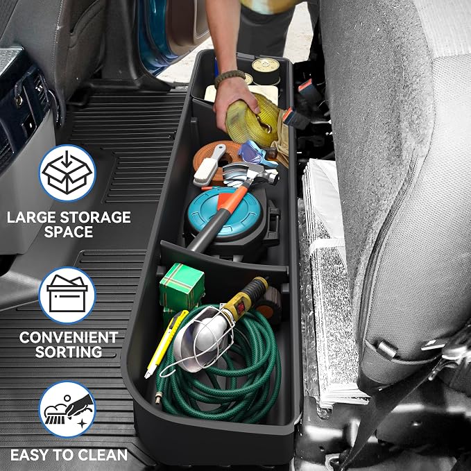 OEDRO Under Seat Storage Fit for 2015-2025 Ford F-150 F150 SuperCrew/Crew Cab, 2017-2024 F-250/F-350/F-450/F-550 Super Duty, Upgraded Rear 3-in-1 Truck Organizer Underseat Storage Box