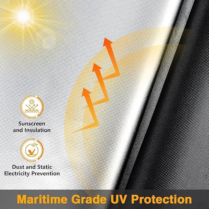 EVRBUL Universal All Season Motorcycle Cover Heavy Duty 420D Outdoor Motorbicycle Sun Cover Protection Moped Cover with Lock-Holes Night Reflective & Storage Bag Fits up to 96.5" Motorbike Vehicle