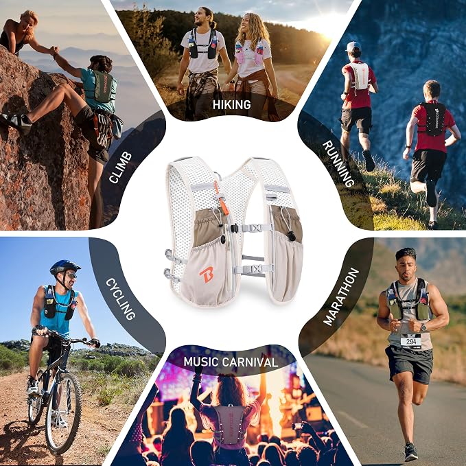 BECOJADDE Running Vest Hydration Backpack for Men Women, 5L Lightweight Running Backpack Hydration Pack for Marathon, Trail, Cycling, Hiking, Jogging
