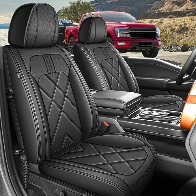TTX for Ford F150 2009-2024 2025 2026 Seat Covers & F250 F350 F450 2017-2026 Seat Cushion Cover with Faux Leather(Full Set,Black)