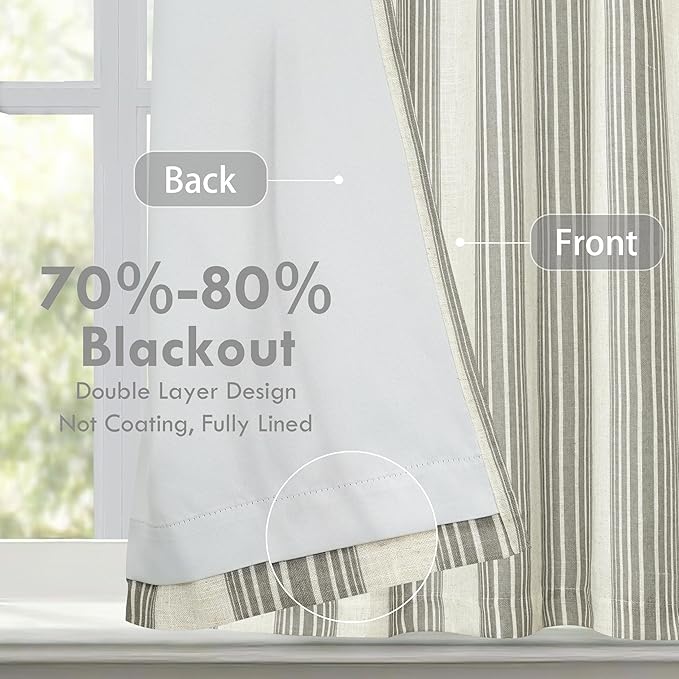 DriftAway Chris Double Layer Linen Blackout Tie Up Curtains Thermal Insulated Fully Lined Vertical Striped Balloon Roman Shade Bathroom Window Adjustable Rod Pocket 45 Inch by 63 Inch Gray