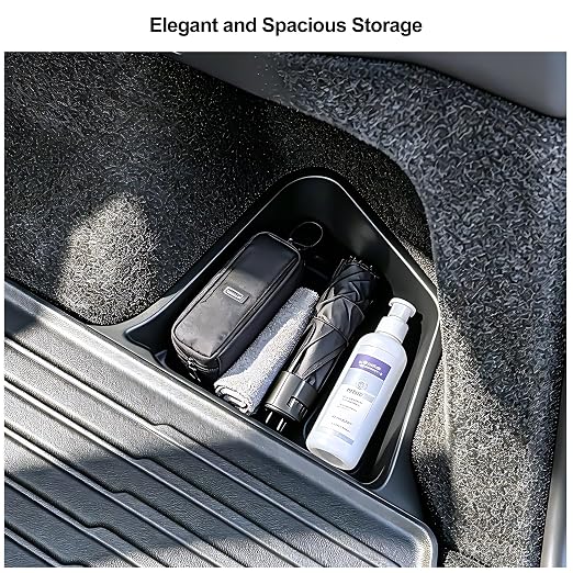 Trunk Storage Bins Trunk Corner Up Storage Box for Model Y Juniper2026 2025 | 2PCS Anti-Slip TPE Rear Cargo Side Organizer Boxes with Lids Fit Tesla Model Y Juniper Accessories 5-Seater not for Standard