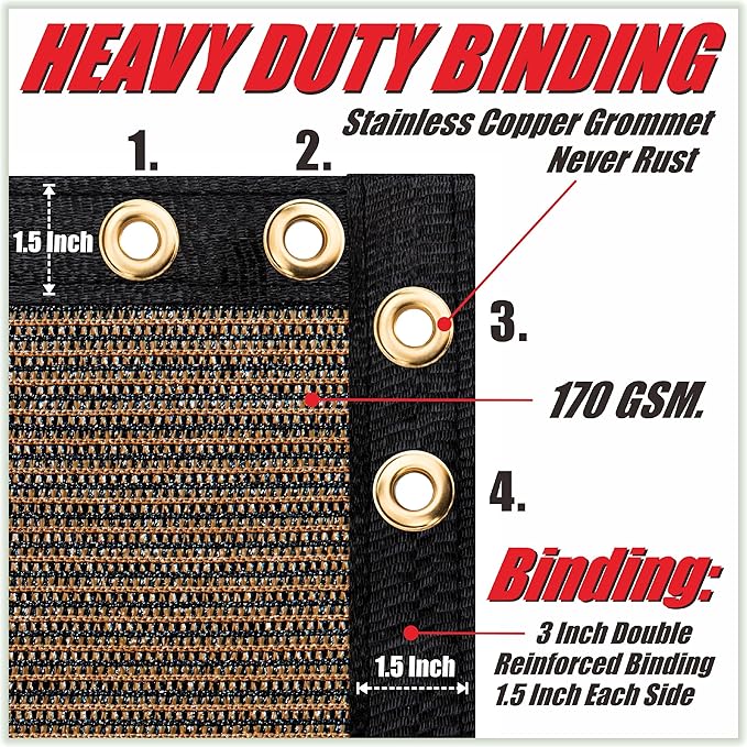ColourTree Customized Size Fence Screen Privacy Screen Brown 4' x 64' - Commercial Grade 170 GSM - Heavy Duty - 3 Years Warranty - Cable Zip Ties Included