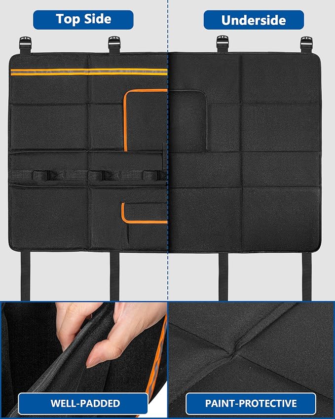 Marscamd Tailgate Bike Pad for Full-Size Pickup Truck (61"+ Tailgate Width), Holds Up to 6 Bikes, Thick Tailgate Cover with Storage Pocket, Black