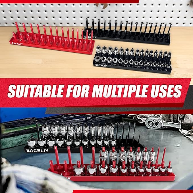 EACELIY 6PCS Socket Organizer Tray Set,1/2", 1/4" and 3/8" SAE & Metric Deep & Shallow Socket Holder Kit, Deep and Shallow Socket Holders for Toolboxes(sockets not included)
