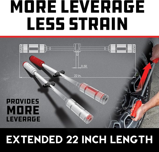 Powerbuilt Billy Club Universal Lug Wrench with Socket Storage, SAE and Metric, Remove Lug Nuts Tire Wheels - Gen-3 643046ECE