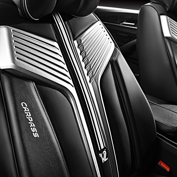 CAR PASS Nappa Leather Seat Covers, Breathable Waterproof Car Seat Covers Full Set, Luxury Leather Front and Back Seats Full Coverage, Universal Fit SUV Pick-up Truck Sedan Automotive(Black Sliver)