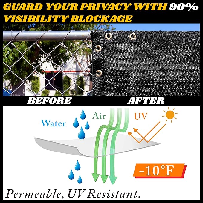 Royal Shade Custom Size 6' x 67' Black Fence Privacy Screen Windscreen Cover Netting Mesh Fabric Cloth - Cable Zip Ties Included (We Make Custom Size)