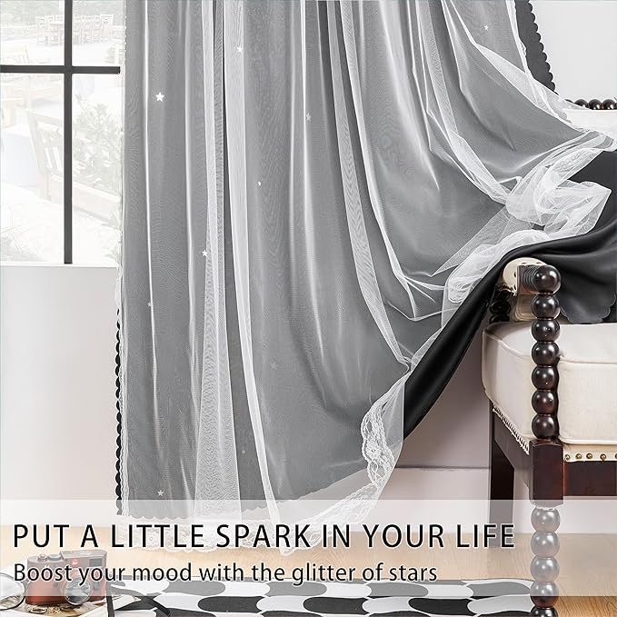 XiDi Black Out Curtains, Curtains for Girls Bedroom Decor, Unicorn Curtains for Kids Room, Black and White Curtains Blackout Curtains for Living Room 52 inches Wide 2 Panel Black