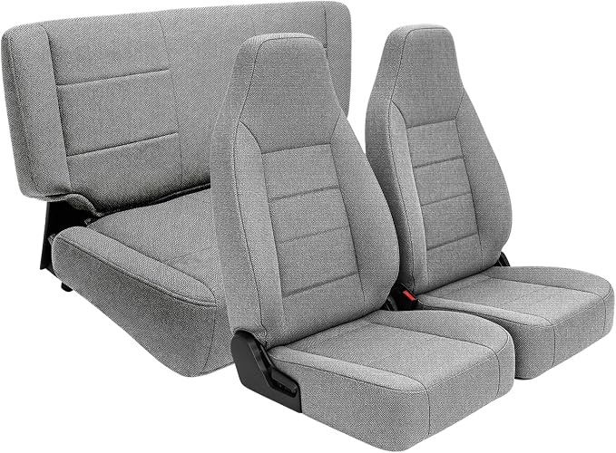 Custom Seat Covers for Jeep Wrangler TJ 1997 1998 1999 2000 2001 2002 Heavy Duty Cloth Protector Interior Accessories，Waterproof & Machine Washable, Foam Padded - Gray（Front & Rear）