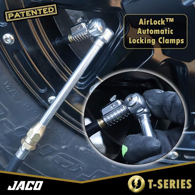 JACO Superior Products FlowPro Tire Inflator Gauge (100 PSI) with Dually Lightning T-Series Air Chuck (Bundle Kit)