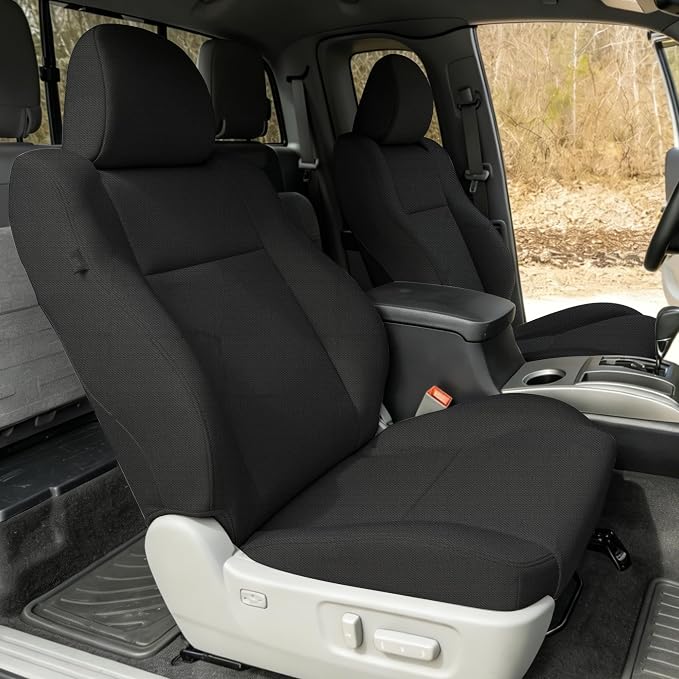 ESMING Custom Fit Seat Covers Compatible with Toyota Tacoma Crew Cab 2005 2006 2007 2008 2009 2010 2011 2012 2013 2014 2015 Front for Non-Folding Passenger Seat - Black