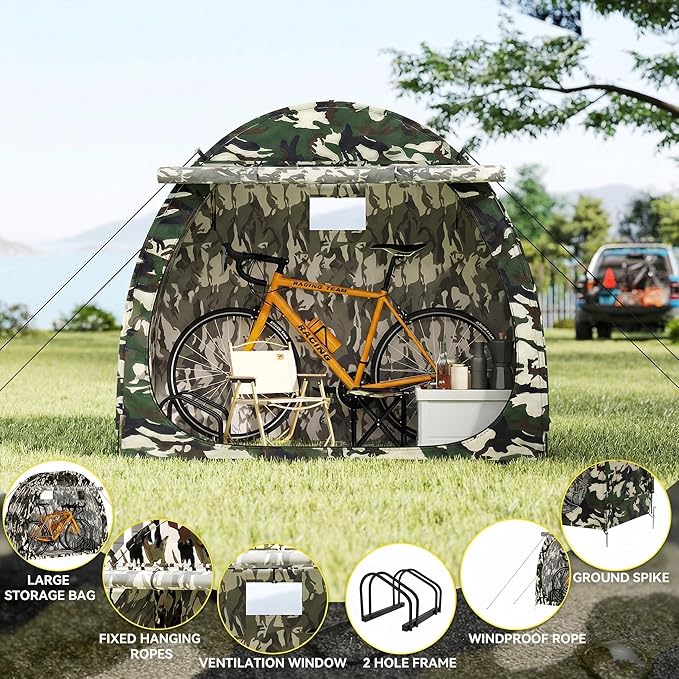 Bike Storage Shed, Bike Tent with Bicycle Racks Outdoor Bicycle Storage Sheds with 210D Oxford 1000ppm Waterproof for 2/3 Bikes, Covers Shelter for Motorcycle, Lawn Mower, Garden Tools