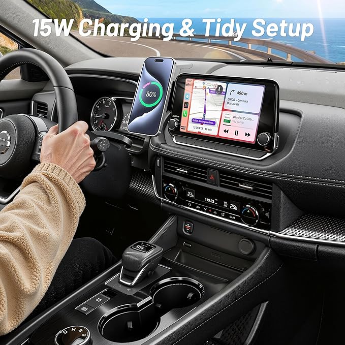 Phone Mount for Nissan Rogue (2021-2024 2025,8" Screen) / Altima (2019-25) / Sentra (2020-25),15W Wireless Charger,Magnetic Phone Holder,360°Magsafe Car Mount,2022 Nissan Rogue Accessories,Car Gifts