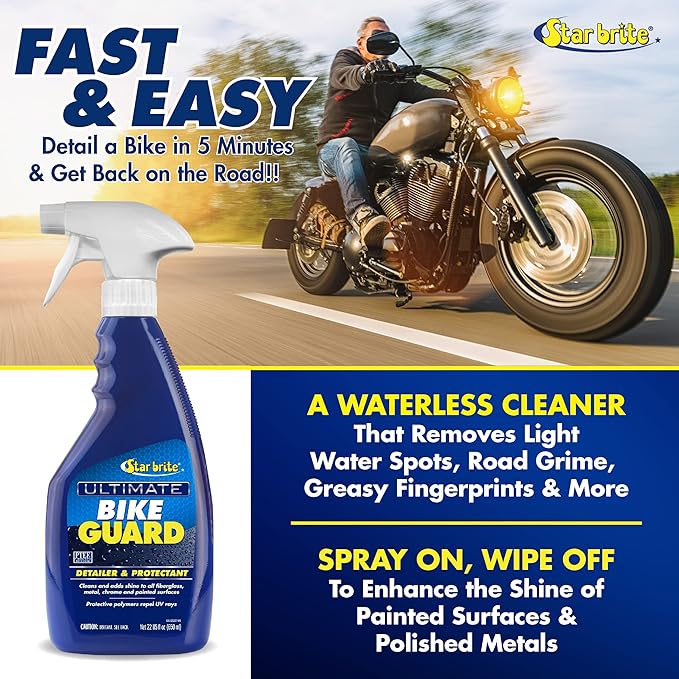 STAR BRITE Ultimate Bike Guard - Motorcycle Detailer & Protectant Spray - Remove Road Grime, Add Shine & Protect in 5 Minutes (098022)