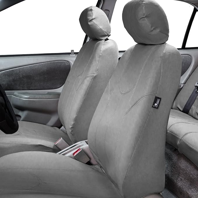 FH Group Automotive Seat Cover Protector Universal Fit Full Set Rome PU Leather Gray - Airbag Compatible and Split Bench Seat Covers for Cars Trucks SUV Combo Vinyl Floor Mats Interior Accessories