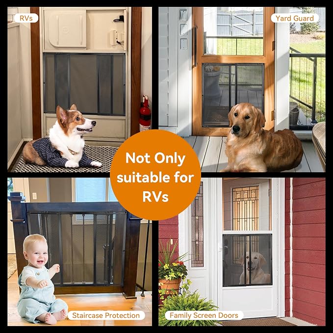 RVZONE Premium RV Screen Door Protector Adjusts from 21.5"- 35", Lightweight RV Entry Screen Door Grille Adjustable Metal Screen Defender for RV Door Camper Screen Door Protector for Dogs Kids