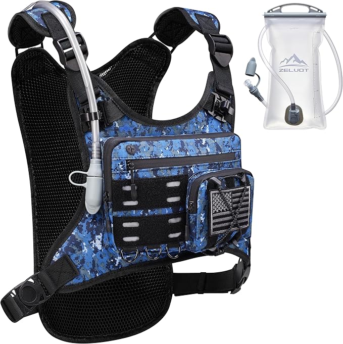 Zelvot Running Vest with 2L Water Bladder, Hydration Backpack, U.S. Design Patent, Lightweight Hydration Pack with Gear Holder, Reflective Chest Pack for Men Women