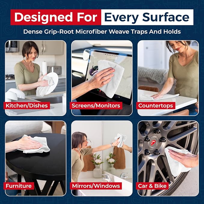USANOOKS Microfiber Cleaning Cloth - White - 12Pcs (12.5x12.5 inch) High Performance - 1200 Washes, Ultra Absorbent Car Towel Traps Grime & Liquid for Streak-Free Mirror Shine - Car Washing Cloth