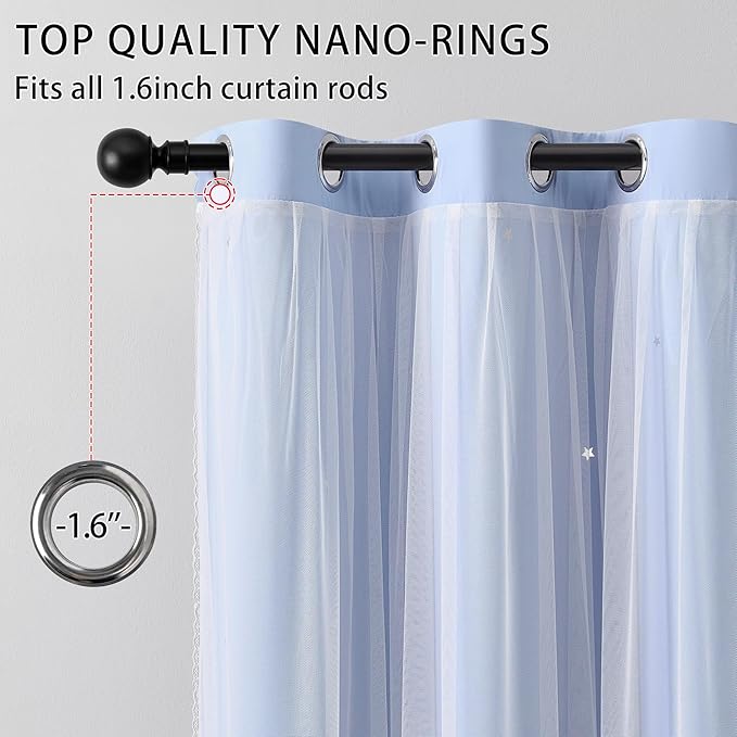 XiDi Sky Blue Blackout Curtains for Girls Bedroom Living Room 72 Inches Long 2 Panels Star Curtains Boys Kids Room Darkening Thermal Insulated Drapes Grommet Noise Reduction Window Treatments 52x72