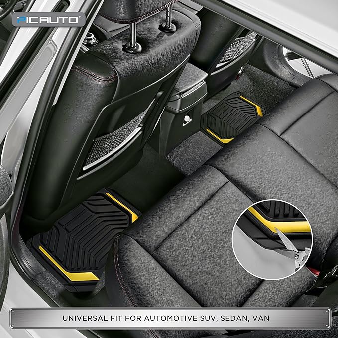 PIC AUTO Heavy Duty Rubber Floor Mats, Yellow Aluminum Film Car Mats Set, Front and Rear Car Mats with Anti-Slip Backing, All Weather Protection, Trim-to-Fit for Automotive SUV, Sedan, Van