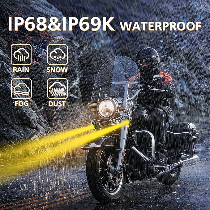 4WDKING 2 Inch Motorcycle Fog Lights, Dual Color LED Pods with Blue Backlight, Offroad Auxiliary Driving Lights, 10000 Lumens Spot & Flood Beams, IP68 Waterproof for ATV UTV SUV Truck Boat, 2 Pack