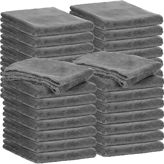 Shimeyao 20 Pcs 16 x 16 Inch Edgeless Microfiber Plush Towels for Cars Detailing Drying Wash Polishing Absorbent Cleaning Cloths, 500 GSM (Gray)