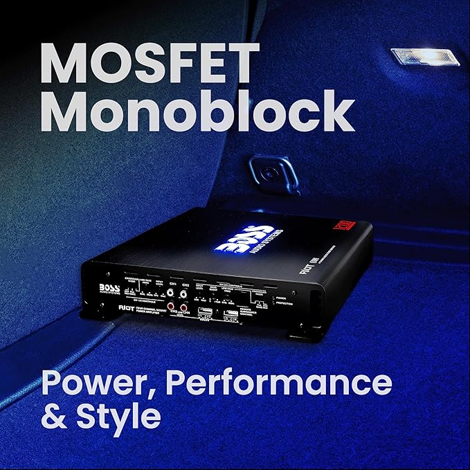 BOSS Audio Systems R3004 4 Channel Car Amplifier - 1200 Watts, 2/4 Ohm Stable, Class A/B, Full Range, Bridgeable, MOSFET Power Supply, Remote Subwoofer Control