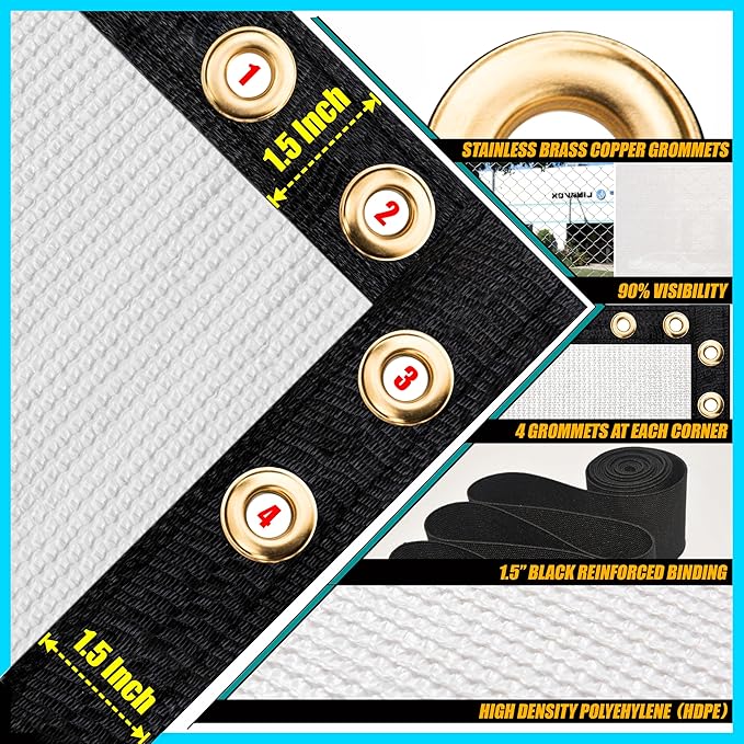 ShadeMart 8' x 149' Fence Privacy Screen White Heavy Duty 170 GSM Fencing Mesh Shade Net with Grommets & Zip Ties, 90% Blockage Fence Screen for Balcony Yard Outdoor Garden Pool (We Customize Size)