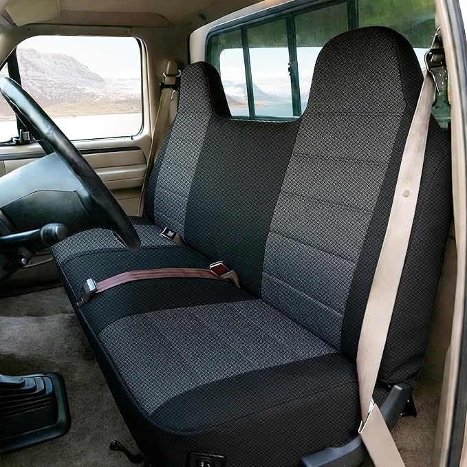 Custom Bench Seat Covers for Ford F150 F250 F350 1992 1993 1994 1995 1996 1997 1998 Heavy Duty Cloth Protector Interior Accessories，Waterproof & Machine Washable - Black