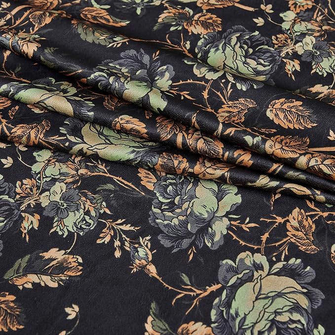 StangH Velvet Curtains 120 inches Long, Luxury Black Floral Print Vintage Home Decor Soft Heavy Privacy Thermal Insulated Drapes for Living Room Hall Villa, W52 x L120, 2 Panels