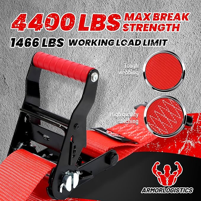 Wheel Chock Tie Down Kit, Heavy Duty Trailer Tire Straps Kit for ATV, UTV, Lawn Mower, 4,400lb Max Break Strength