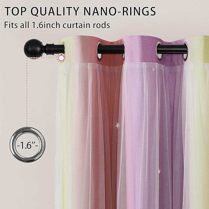 XiDi Girls Curtains for Bedroom 96 Inches Long 2 Panels Pink Yellow Purple Rainbow Blackout Curtains for Little Girl Kids Room Decor Living Room, Princess Unicorn Wall Decals Grommet Drapes 52x96