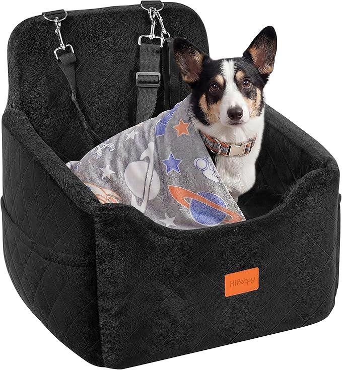 Dog Car Seat for Small Dog with Washable Mat, Memory Foam Booster Seat for Dogs Under 30lb, 6" Elevated Pet Seat with Pockets, Anti-Slip Bed for Car, Perfect for Front & Back Seats with Safety Leash