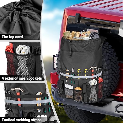 Marscamd Spare Tire Trash Bag with a Car Trash Can, Tailgate Trash Bag for Truck, SUV or Car, Fits Tire up to 40”, Black