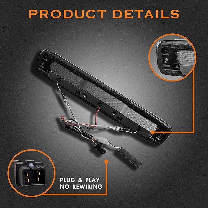 Third 3rd Brake Light, LED High Mount Stop Light for 1999-2007 Chevy Silverado GMC Sierra 1500 2500 3500 HD Classic, Rear Center Cab Roof Tail Cargo Lamp, Smoke Lens