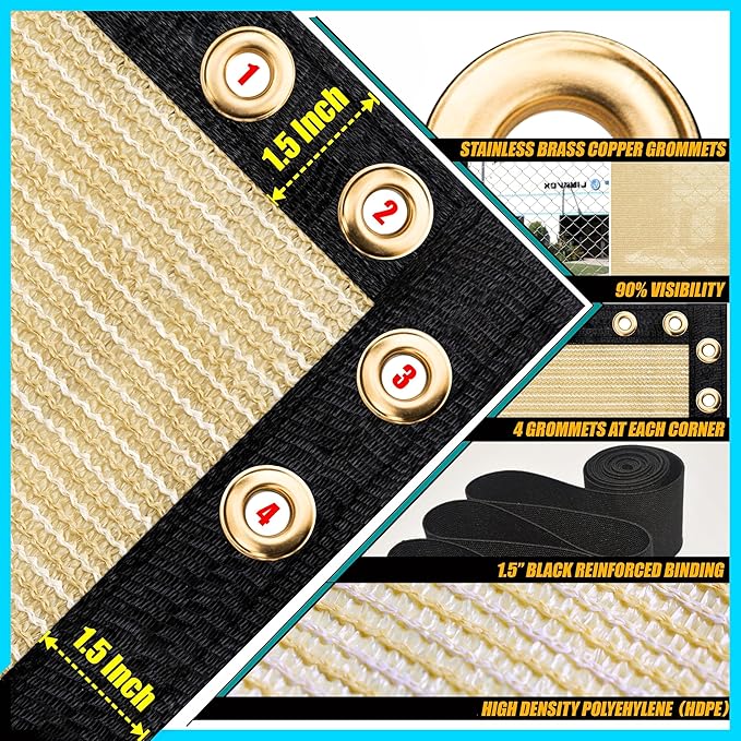 ShadeMart 8' x 56' Fence Privacy Screen Beige Heavy Duty 170 GSM Fencing Mesh Shade Net with Grommets & Zip Ties, 90% Blockage Fence Screen for Balcony Yard Outdoor Garden Pool (We Customize Size)