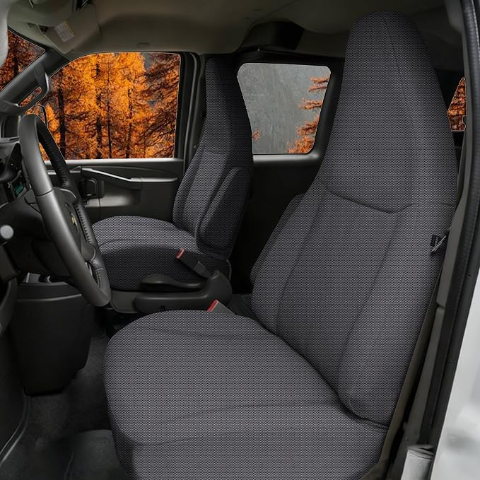 ESMING Front Heavy-Duty Oxford Fabric Seat Covers for Chevy Express 1996-2025 Front Bucket Seats Waterproof and Wear-Resistant, Easy to Install - Gray