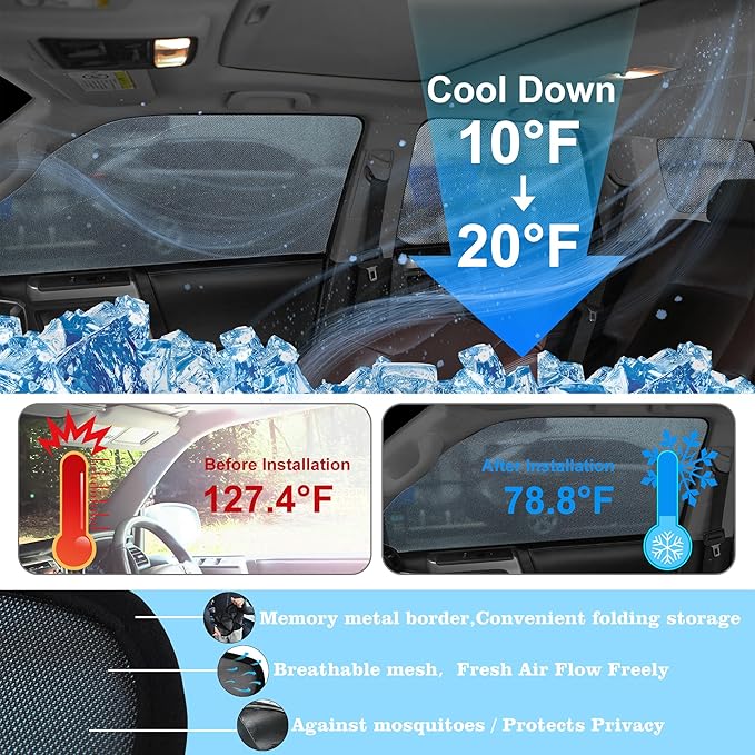 Front Side Half Window Shade Foldable Custom Fit for Do-dge Journey 2009-2020 Car Window Shades for Side Window Sun Shade UV Protection Heat Insulation for Camping Sleeping 6PCS