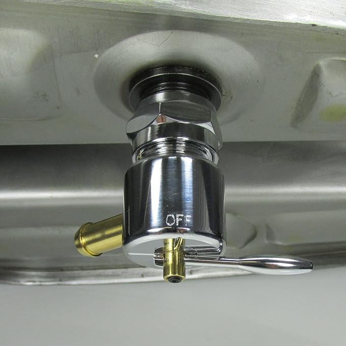 Chrome 22mm HI-FLOW Petcock LEFT SIDE 90 Degree Fuel Outlet Shut Off Valve for 1975-2006 Harley Big Twin & Sportster Models w/22mm Petcock Bung - Use with 3/8" ID Fuel Hose - Replaces HD Pt# 62168-81