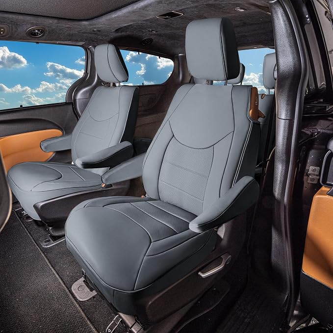 FH Group Custom Fit Car Seat Cover Specefically Made for Chrysler Pacifica 2017-2024 - 2nd Row Set Hybrid, Faux Leather, Solid Gray