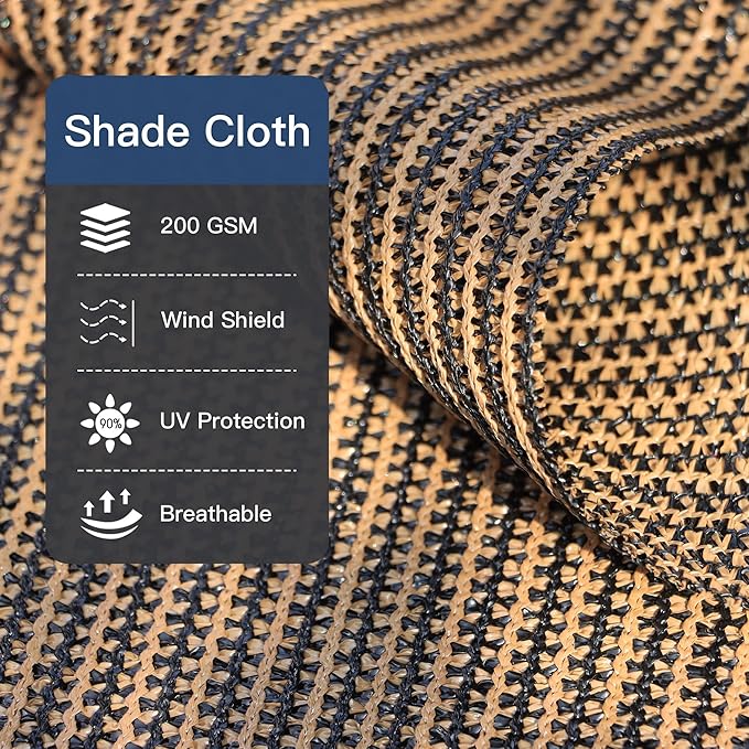 90% Sun Shade Cloth with Grommets, Customizing Outdoor Pergola Shade Cover, Heavy-Duty Mesh Tarp Patio Sun Screen for Lawn Garden Backyard, 9X10 FT, Mocha