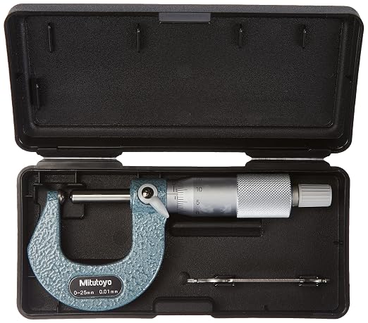 Mitutoyo 115-216 Spherical Face Micrometer, Ratchet Stop, 25-50mm Range, 0.01mm Graduation, +/-0.003mm Accuracy, Spherical Spindle