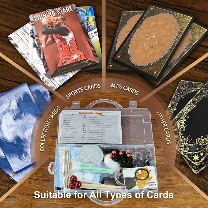 17-in-1 Card Cleaning Kit, Card Care Polishing Restoration with Plastic Case, Trading Card Cleaning with Polishing Cream and Cleaning Spray, Suitable for PSA Rated Card Care & Flatten Edges (12.1")