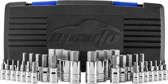 EPAuto 32 PCs Hex Bit Socket Set, SAE and Metric, S2 & Cr-V Steel