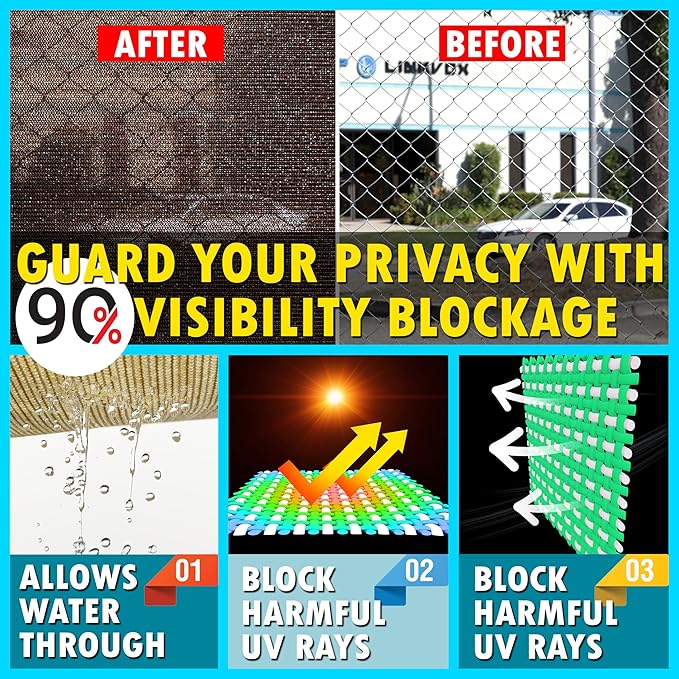 ShadeMart 8' x 141' Fence Privacy Screen Brown Heavy Duty 170 GSM Fencing Mesh Shade Net with Grommets & Zip Ties, 90% Blockage Fence Screen for Balcony Yard Outdoor Garden Pool (We Customize Size)