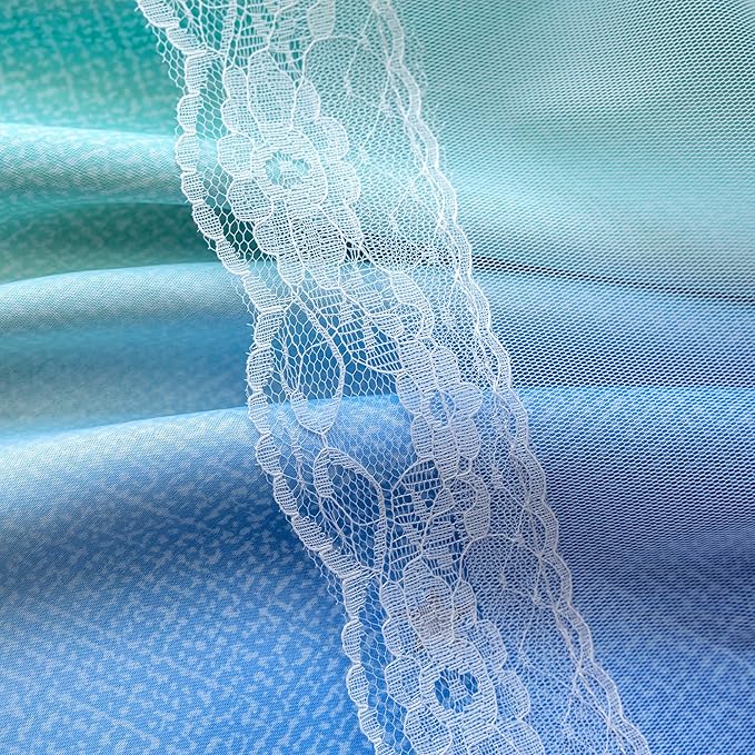 XiDi Blakout Curtains with Sheer Overlay 84 Inches Long for Bedroom 2 Panels Double Layer Rainbow Curtains for Nursery Kid Room Thermal Insulated Room Darkening Grommet Drapes Blue Green Grey 34Wx84L