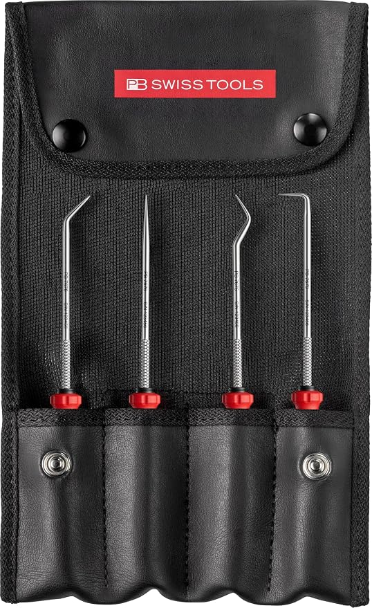 PB Swiss Tools Mini Pick Tool Set PB 38681.Set CBB | 100% Swiss Made | 4-Piece SwissGrip Evo Hand Tool for Automotive, O-Ring, Brake, Motor, Gearbox Seal